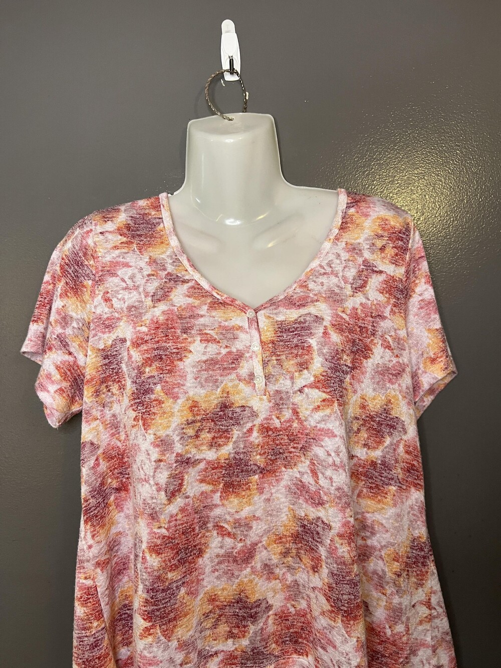 Bobeau Blouse Womens XL Pink Floral Short Sleeve High Low Layered Tunic Top